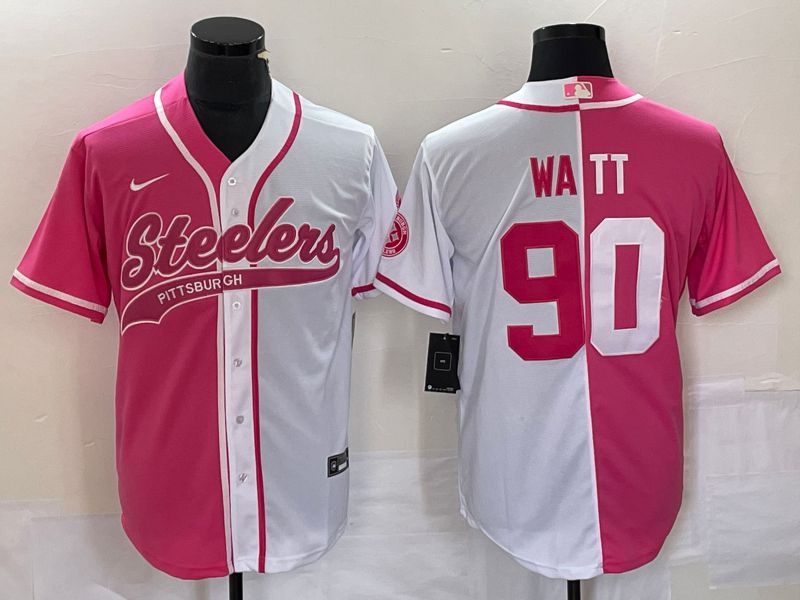 Men Pittsburgh Steelers #90 Watt Pink white Co Branding Nike Game NFL Jersey style 1
